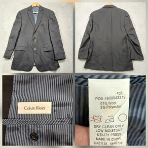 Calvin Klein Blazer Men 42L Gray Wool‎ Blend Two Button Suit Jacket